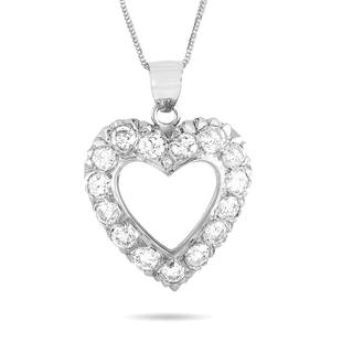 14K White Gold 3.29 ct Diamond Heart Pendant Necklace: This necklace is crafted from 14K white gold and weighs 8.6 grams. It is presented with a 16 chain and boasts a heart pendant that measures 1.25 in length and 1 in width. The necklace is set with