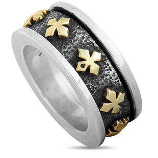 King Baby 18K YG & Silver MB Crosses Spinner Ring - 9.0: This King Baby ring is made out of 18K yellow gold and sterling silver and weighs 22.7 grams, boasting band thickness of 10 mm. The ring is offered in brand new condition and includes the