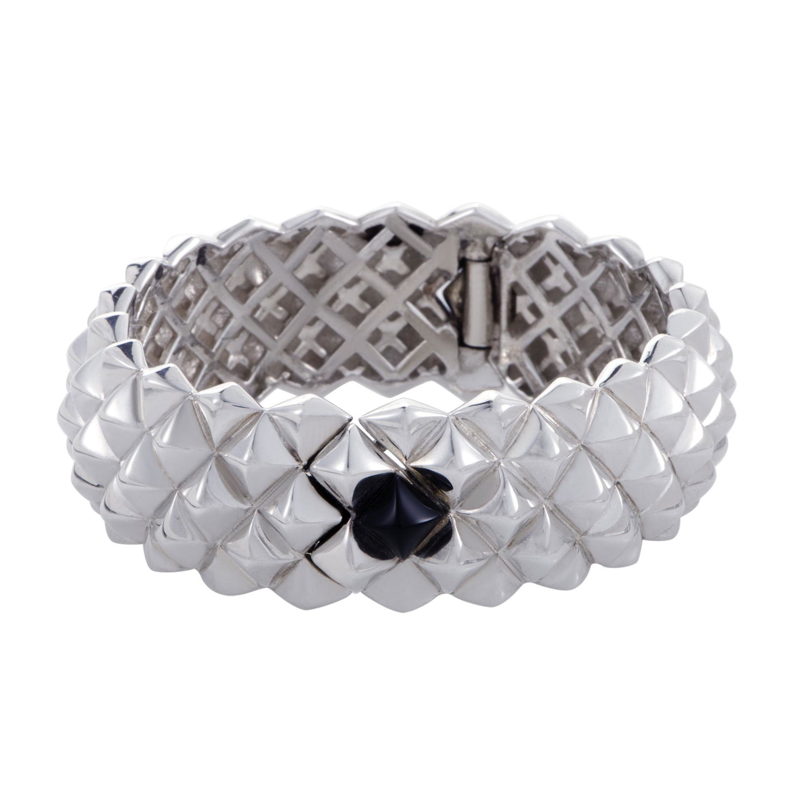 Stephen Webster Superstud Silver & Onyx Cuff Bracelet: With only the striking onyx stone breaking the majestic brightness of impeccably polished silver, this astonishing bracelet from Stephen Webster is a fascinating piece from the quotSuperstudquot colle