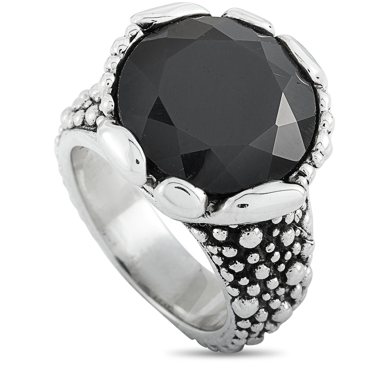 King Baby Silver & Black Zirconia Stingray Ring - 7.0: This King Baby ring is crafted from silver and set with a 15 mm black cubic zirconia. The ring weighs 20.3 grams and boasts band thickness of 5 mm and top height of 11 mm, while top dimensions measure
