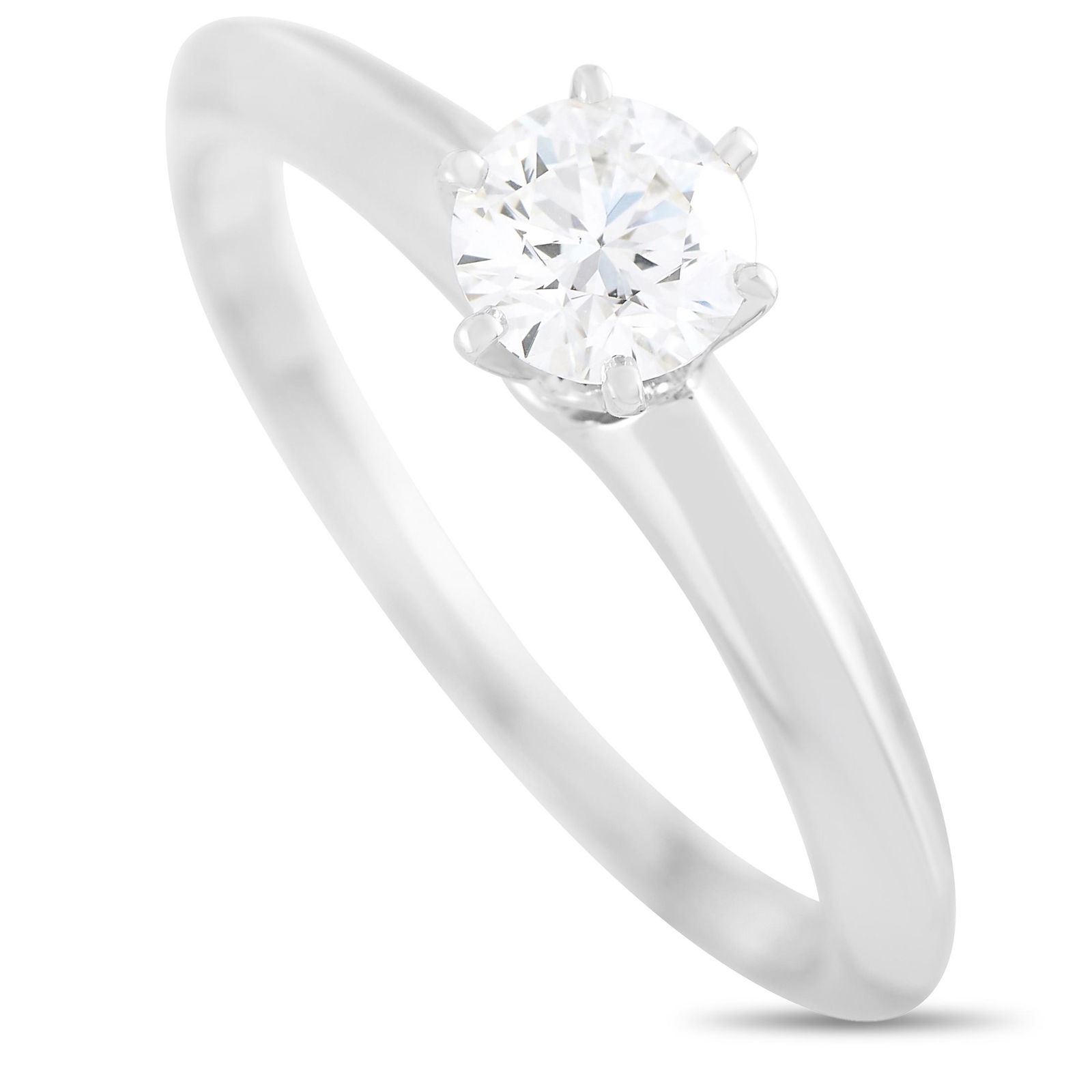 Tiffany & Co Platinum .41ct Diamond Engagement Ring - 6: The Tiffany Co. Platinum 0.41 ct Diamond EVVS1 Engagement Ring is characterized by one round brilliant diamond perched on a sixprong setting on a simple 2mm band with knifeedge detail. Simple but sign