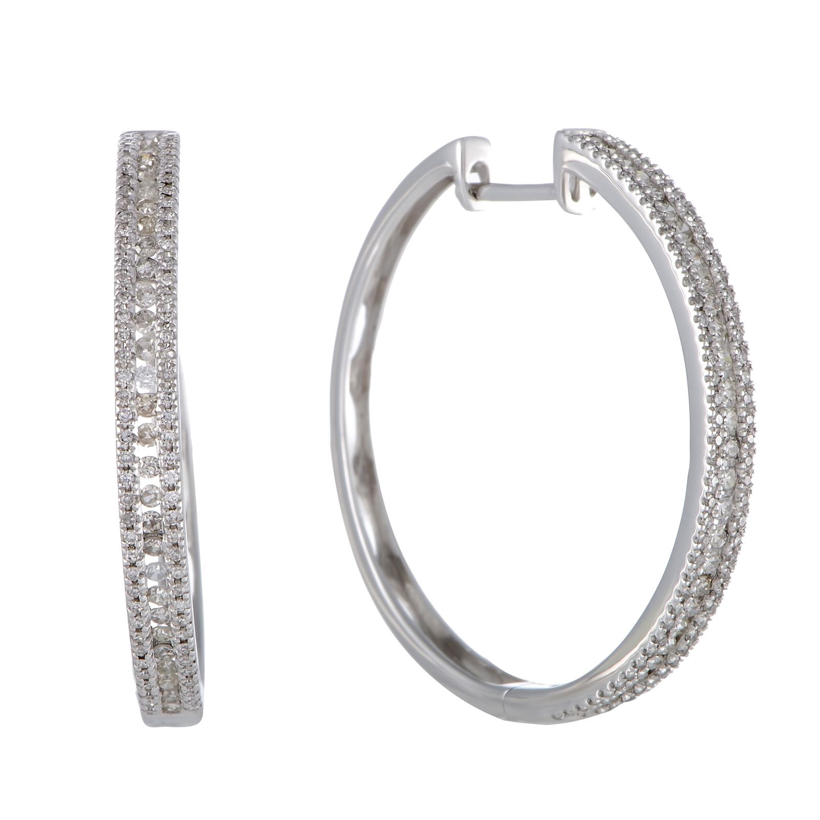14K WG 3Row 1.06CT Diamond Hoop Earrings (1 of 3)