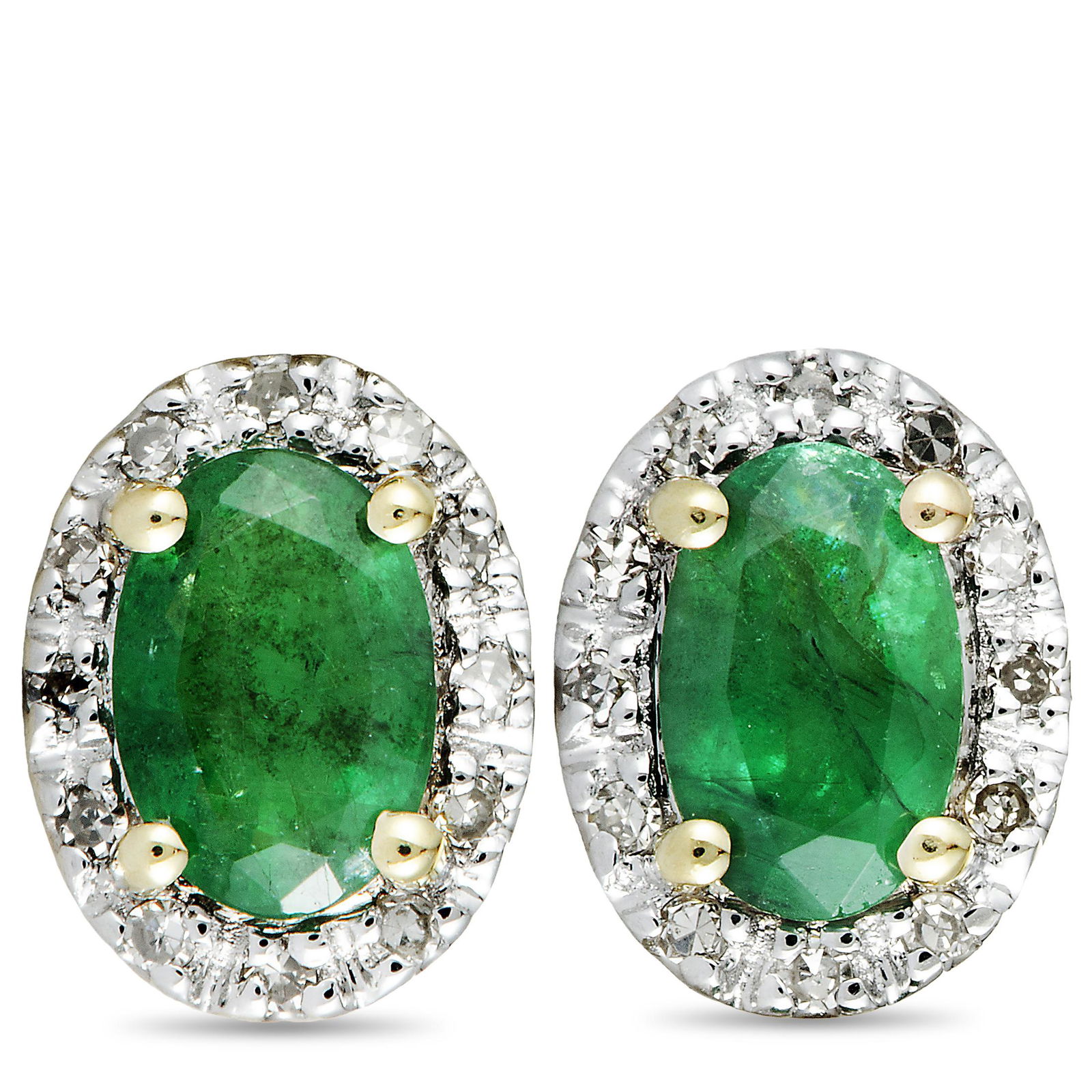 14K YG 0.10ct Diamond & Emerald Oval Earrings (1 of 3)