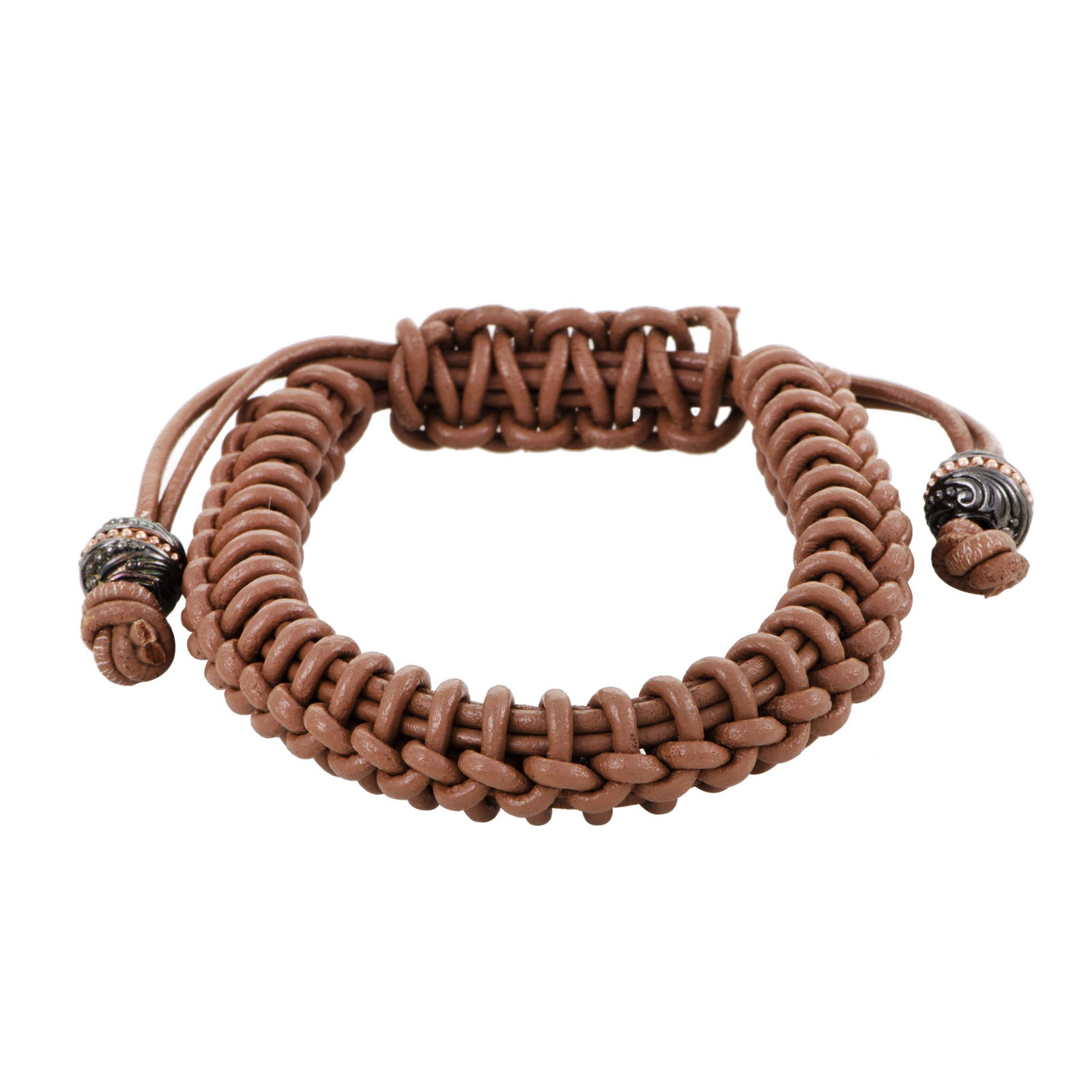 Stephen Webster No Regrets Silver Bracelet: Boasting a casual and slightly vintage look owing to its tasteful color and offbeat idea, this remarkable bracelet from Stephen Webster's No Regrets collection is made of brown leather woven into an i