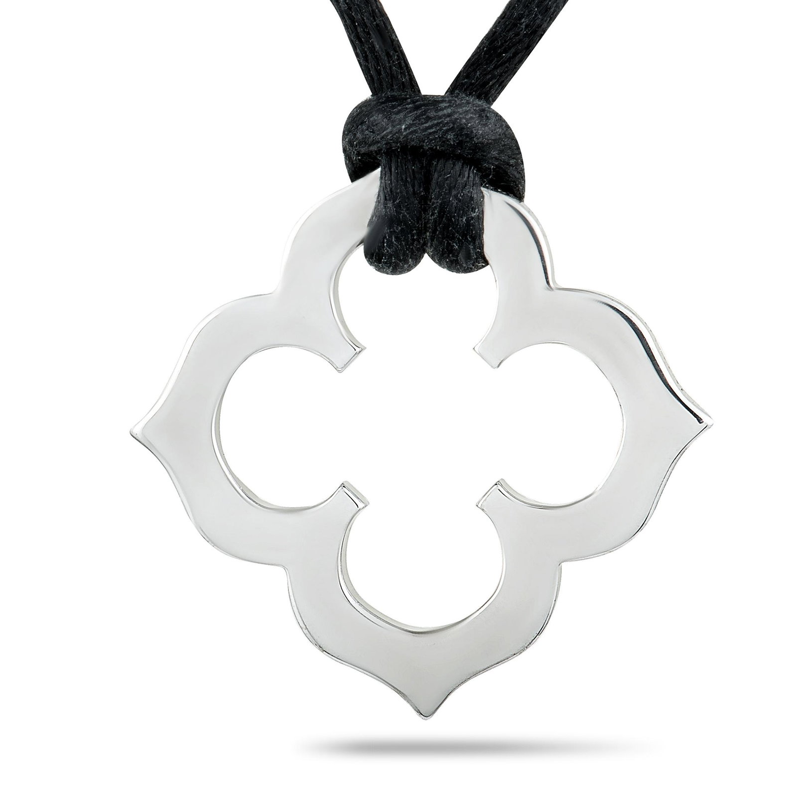 Cartier C de Cartier 18K WG Black Cord Necklace: Boasting a splendidly understated pendant that is presented on a stylish black cord, this exquisite necklace designed by Cartier offers a stunningly offbeat look. The pendant is beautifully crafted fr