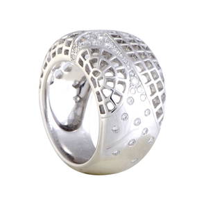 Cartier 18K WG Diamond Wide Mesh Band Ring Size 6.75: Dazzle your digits with this white gold ring characterized by its protruding design, halfmoon mesh patterns and bedecked with a plethora of 0.47ct scintillating diamonds for everyday glamour. Crafted