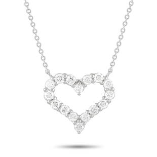 Tiffany & Co. Platinum 0.54ct Diamond Heart Necklace: This classy Tiffany Co. Platinum 0.54 ct Diamond Heart Pendant Necklace is crafted from platinum and features a heart pendant that is set with 0.54 carats of diamonds The delicate chain measures 15