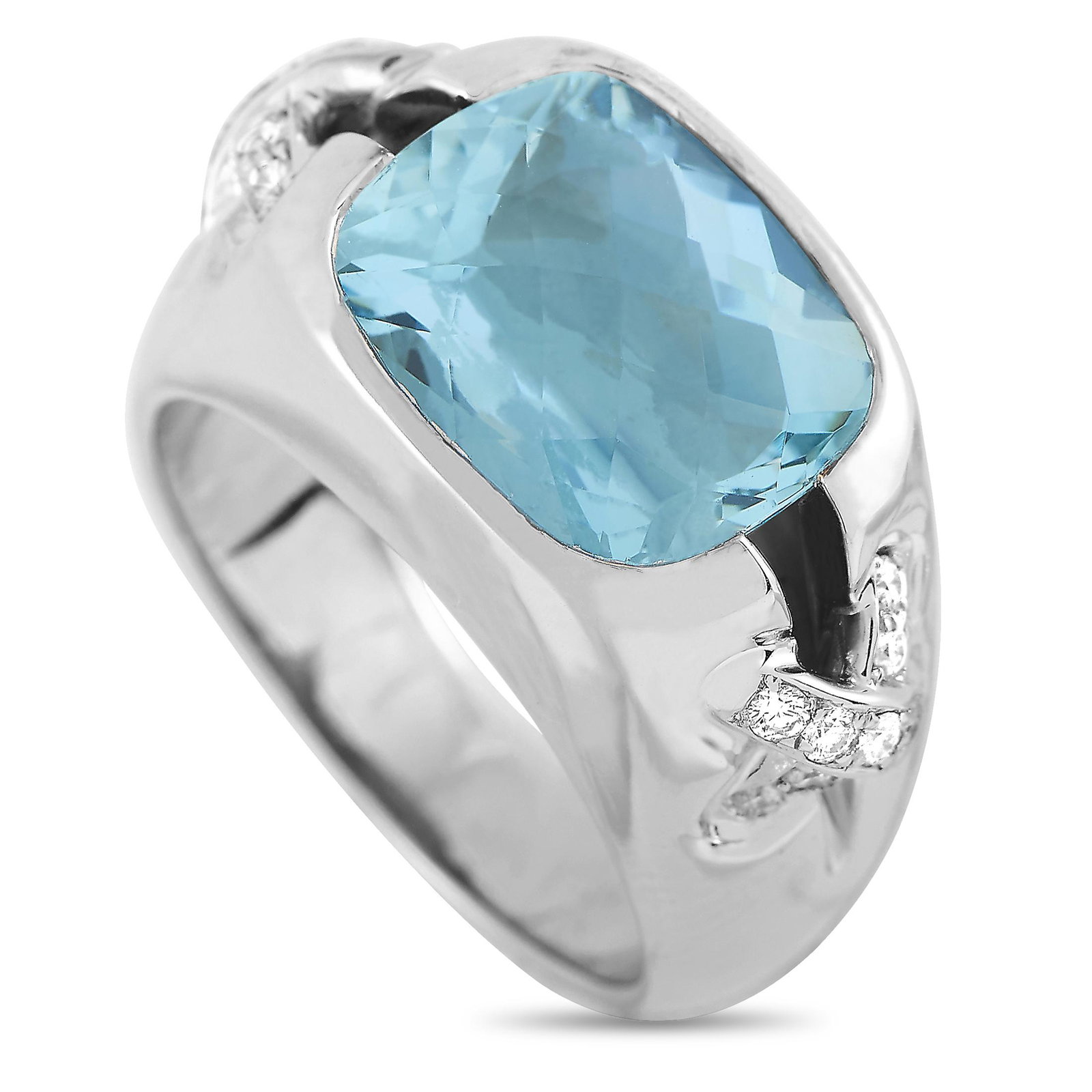 Tiffany & Co. 18K WG .25ct Diamond Aquamarine Ring 6.25 (1 of 5)