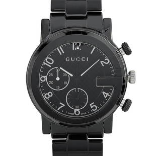 Gucci GChrono Black Ceramic Watch YA101352: The Gucci GChrono watch, reference number YA101352, is presented within the exceptional GChrono collection. It comes with a 38 mm black ionplated stainless steel case fitted with a Gshaped black