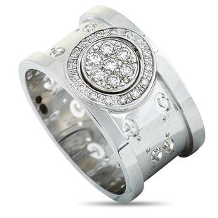 Gucci Icon Twirl 18K White Gold Diamond Band Ring -: The Icon Twirl ring by Gucci is made out of 18K white gold and diamonds and weighs 6.1 grams. The diamonds feature GH color and VVS clarity and total approximately 0.16 carats. The ring boasts band