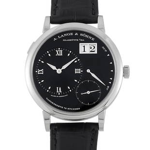 A. Lange & Sohne Grand Lange 1 117.028: The A. Lange & Sohne Grand Lange 1 is a watch you can wear on almost any occasion. The extremely durable and elegant 18K white gold case holds an alluring black dial covered with scratchproof