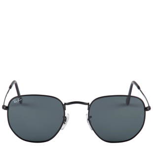 RayBan Black Metal Sunglasses RB3548N 00262: These RayBan Hexagonal Flat Lens Black Metal Sunglasses are a fresh take on a classic design. Sixsided frames and lenses make a subtle statement, while the brands classic green lenses ensure theyre