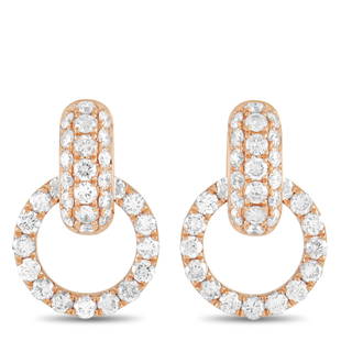 18K Rose Gold 2.00 ct Diamond Earrings: These lovely 18K Rose Gold 2.00 ct Diamond Earrings are made with 18K rose gold and feature roundcut diamonds totaling 2.00 carats set throughout the earrings. The earrings measure 0.75 inches in