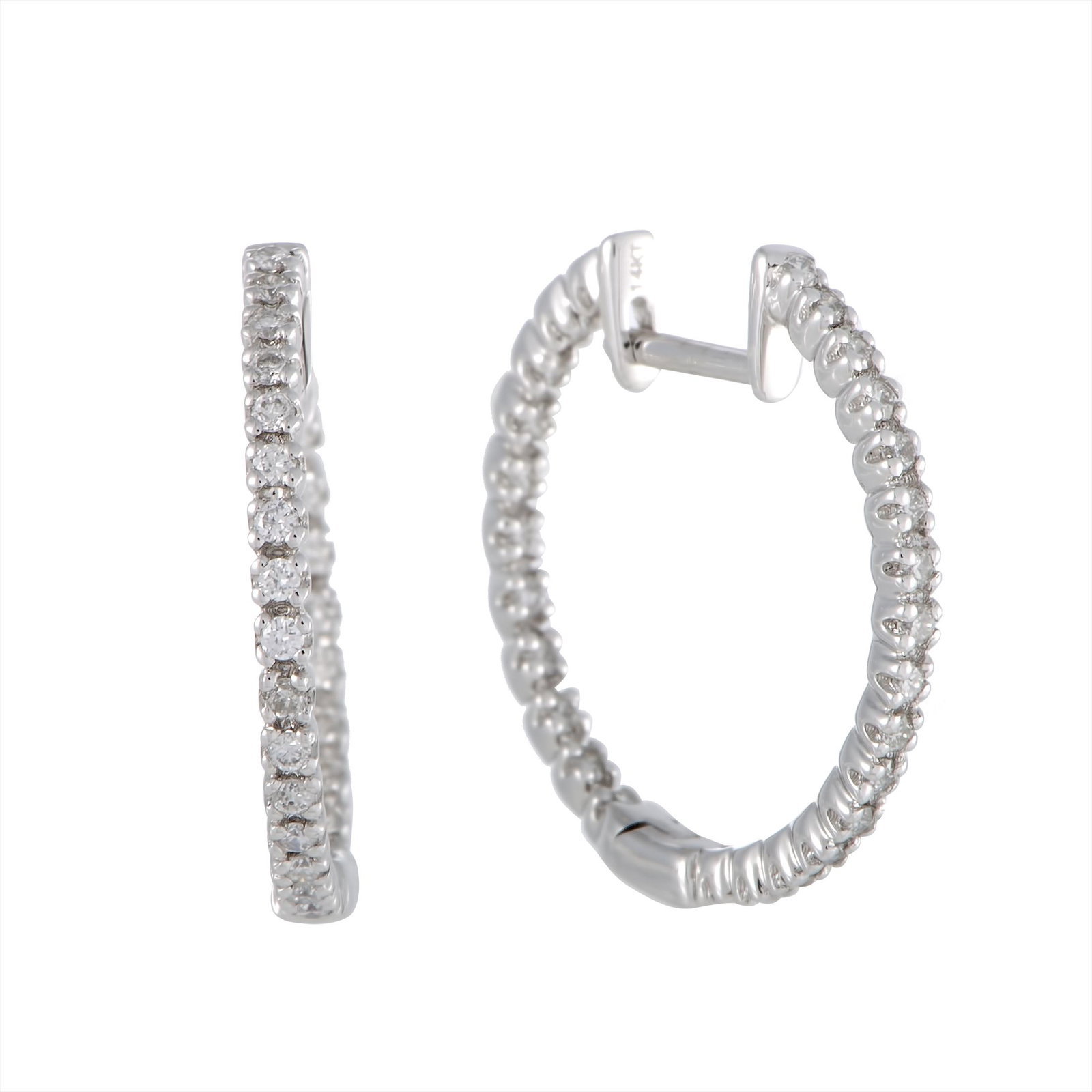 14K WG 0.42ct Full Diamond Pave Hoop Earrings: Exceptionally stylish, these lovely hoop earrings boast a wonderfully elegant design and resplendent dcor, offering attractive, classy appearance. The pair is made of gleaming 14K white gold and set w