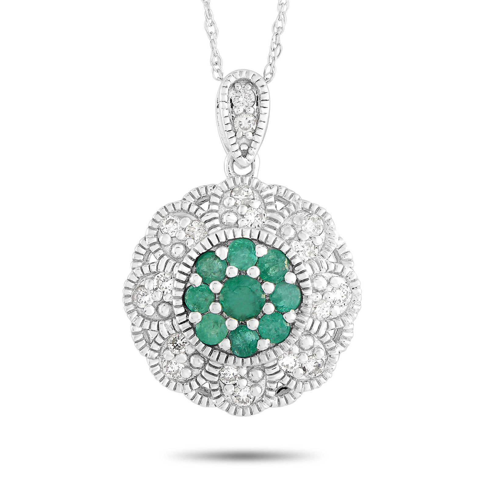 14K WG 0.27 ct Diamond and Emerald Necklace (1 of 4)