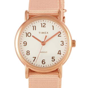 3 Pack - Timex Weekender 38mm Rose Gold Watch: This is the Timex Weekender 38 mm, reference number TW2R59600. The watch is presented with a 38 mm rose goldtone low lead brass case that boasts stainless steel back. The case offers water resistance