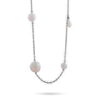 10 Pack - Swatch Stainless Steel Necklace: The Swatch Glance on the Moon necklace is made out of stainless steel and synthetic moonstones. The necklace weighs 23.1 grams and measures 46.00 in length, boasting lobster claw closure. This