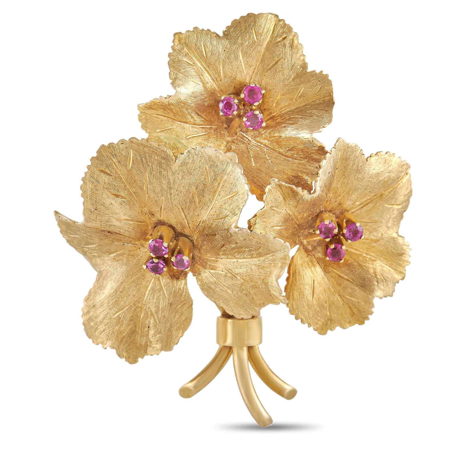 Tiffany & Co. 18K Yellow Gold Ruby Flower Brooch (1 of 4)