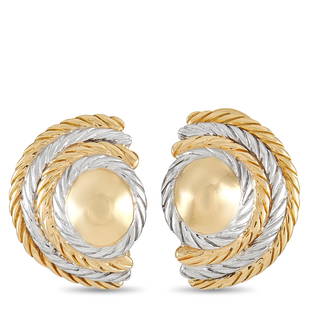 Buccellati 18K YG, WG Braided Clipon Earrings: From Buccellati is this beautiful pair of bicolored earrings fashioned from braided ropes of 18K yellow gold and 18K white gold. Each earring measures 075 inch by 0.63 inch and weighs 5.15 g. These