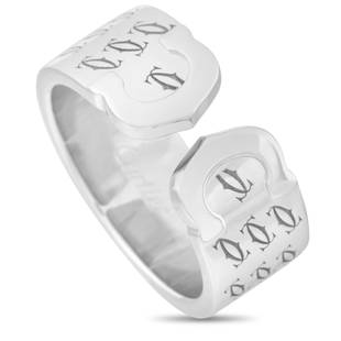 Cartier 18K White Gold Double C Ring Size 6.0: The Cartier Double C ring features a stylish pattern of quotdouble C'squot throughout the band. The ring is made from 18K white gold, weighs 12 g and has a band thickness of 8mm. 13This ring offered