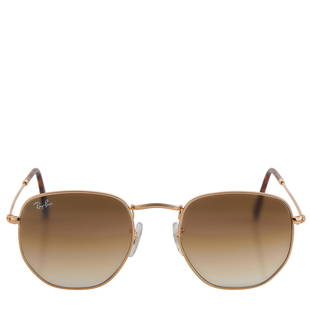 RayBan Hexagonal Brown Metal Sunglasses RB3548: These RayBan hexagonal sunglasses are what you get when you mix a cool circle and stylish square. The sunglasses are presented in gold metal, boasting their signature hexagonal frames and brown gradie