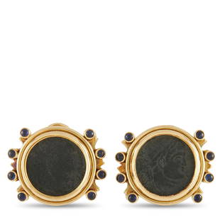 Elizabeth Gage Coin 18K YG ClipOn Earrings: Youve never seen anything quite like these exquisitely styled earrings from Elizabeth Gage. Set within an 18K Yellow Gold bezel setting, youll find authentic bronze coins that hail from ancient Rome,