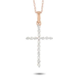 14K Rose Gold 0.16 ct Diamond Cross Necklace: Carry your faith with you wherever you with the 14K Rose Gold 0.16 ct Diamond Cross Necklace. Perfect as an everyday jewelry, this minimalist and symbolic accessory features a thin rose gold chain