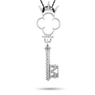 Prince Dimitri Platinum Diamond Large Key Necklace: A statement piece of immense aesthetic and artistic value, this fabulous necklace is designed by Prince Dimitri and it boasts an imaginatively envisioned key pendant that is beautifully crafted from