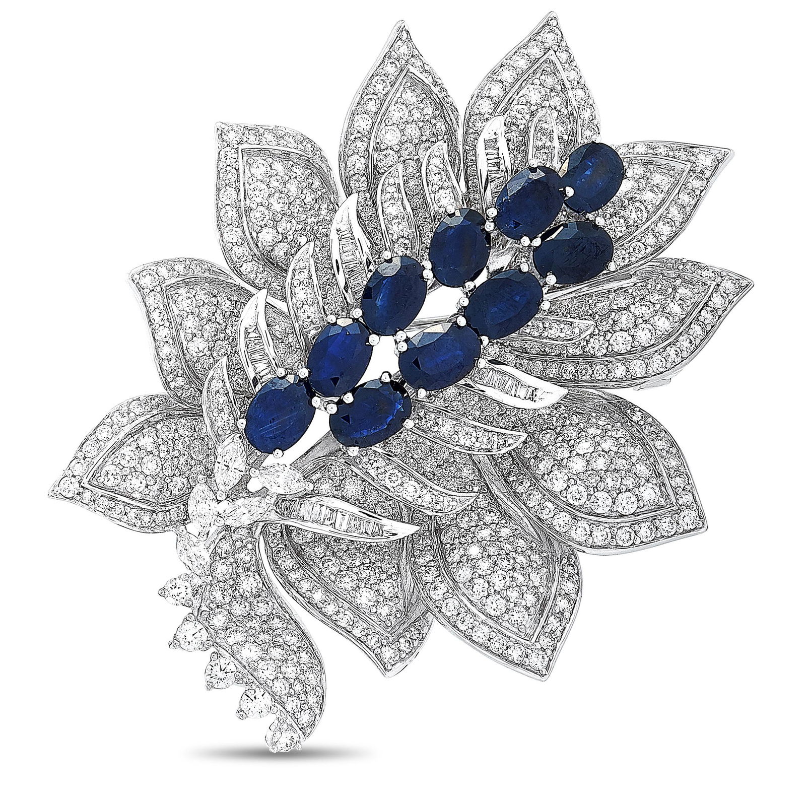 18K White Gold 8.50 ct Diamond and Sapphire Brooch (1 of 5)