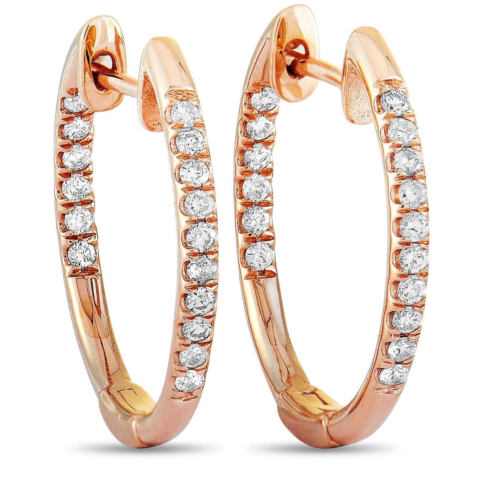 14K Rose Gold 0.25 ct Diamond Pave Hoop Earrings (1 of 4)
