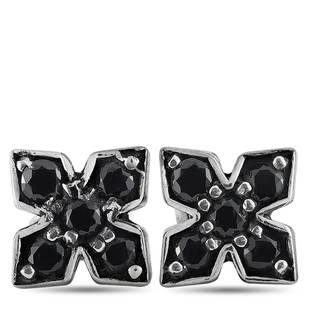 King Baby Silver Black CZ Large MB Cross Earrings: These King Baby MB cross earrings are made of silver and embellished with black cubic zirconia. The earrings measure 0.25 in length and 0.25 in width, and each of the two weighs 1.2 grams.The pair is