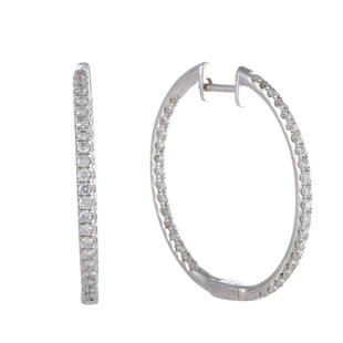 14K WG 1ct Diamond Pave Hoop Earrings: Elegance and prestige are entwined in these sublime hoop earrings that are made of gleaming 14K white gold and embellished with resplendent diamonds, offering stylish, classy appearance. The pair