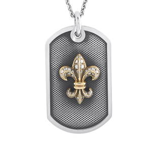 King Baby 18K YG Silver Diamond Dog Tag Necklace: This limited edition King Baby necklace is made out of sterling silver and 18K yellow gold and embellished with diamonds. The necklace is presented with a 23 chain and boasts a 1.50 by 0.75 dog tag