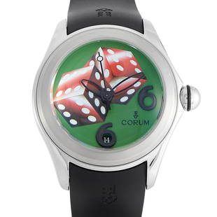 Corum Bubble Game Dice 47mm Watch 082.310.200371: The Corum Bubble Game Dice Watch, reference number 082.310.200371, is a commanding timepeice with Pop Art appeal. This eyecatching design features a 47mm case made from stainless steel attached to a