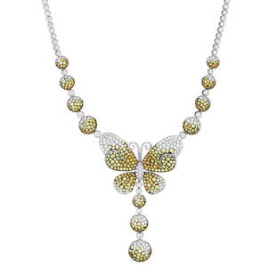 Maggioro 18K WG Diamond Sapphire Necklace: This necklace from Maggioro's Flight of Fantasy Collection is feminine and lovely. It is made of 18K white gold and boasts a design that features a gorgeous butterfly motif accented with spherical