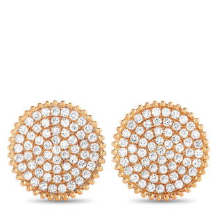 18K Rose Gold 1.98 ct Diamond Round Earrings: These earrings are crafted from 18K rose gold and each of the two weighs 3.4 grams. The earrings measure 0.70 in length and 0.70 in width and are set with a total of 1.98 carats of diamonds.13 13