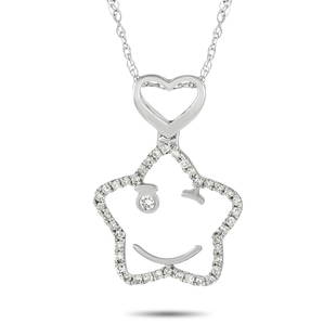 14K White Gold 0.11 ct Diamond Star Pendant Necklace: This whimsical necklace will continually capture your imagination. Suspended from an 18 chain, youll find a sweet, statementmaking pendant measuring 1.25 long and 0.5 wide featuring a heart motif and