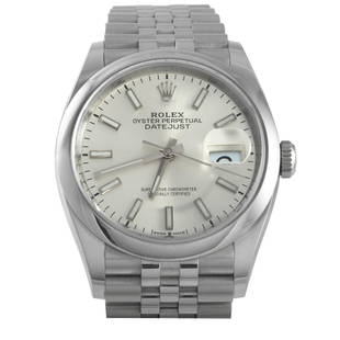 Rolex Datejust 36mm Watch 126200: You can't go wrong with the flawless aesthetics of a Rolex Datejust 126200. This timepiece offers a sophisticated appeal with its refined silvertoned dial, wellproportioned steel case, smooth and