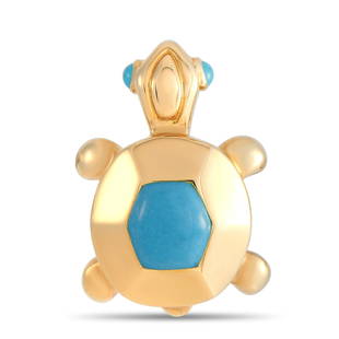 Cartier 18K Yellow Gold Turquoise Turtle Pin: This sweet Cartier 18K Yellow Gold Turquoise Turtle Pin is too cute! The pin is made of warm 18K Yellow Gold forming the turtles head and body and set with vibrant turquoise stone accents to