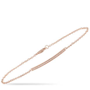 14K Rose Gold 0.08 ct Diamond Bracelet: This bracelet is made of 14K rose gold and embellished with diamonds that amount to 0.08 carats. The bracelet weighs 1.9 g and measures 6.50 in length.Offered in brand new condition, this jewelry