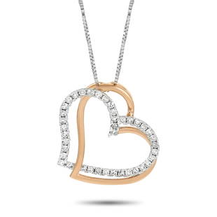 14K White and Rose Gold 0.25 ct Diamond Heart Necklace: This elegant necklace is ready to serve as a stylish symbol of your love. Suspended from a sleek box chain measuring 17.5 long, youll find pendant measuring 0.75 long and 0.65 wide. It features a