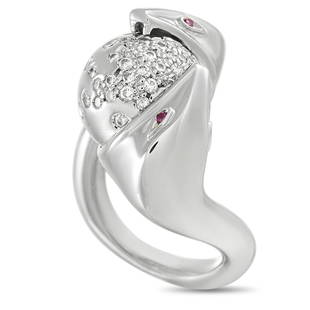 Boucheron 18K White Gold Diamond Serpent Ring Size 5.0: A pair of serpents add elegance and creativity to this dynamic ring from Boucheron. The imaginative 18K White Gold setting is elegantly elevated by sparking diamond accents adorning this pieces