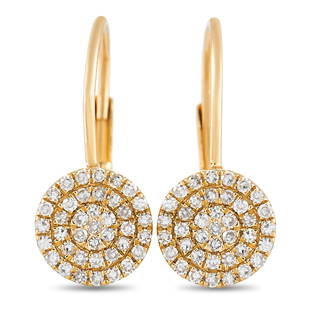 14K Yellow Gold 0.24 ct Diamond Earrings: A circular setting beautifully highlights a stunning arrangement of diamonds totaling 0.24 carats on these timeless earrings. Crafted from 14K Yellow Gold, each one measures 0.65 long and 0.25 wide.