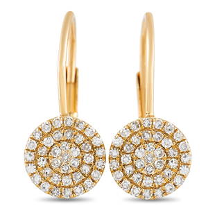 14K Yellow Gold 0.24 ct Diamond Earrings: A circular setting beautifully highlights a stunning arrangement of diamonds totaling 0.24 carats on these timeless earrings. Crafted from 14K Yellow Gold, each one measures 0.65 long and 0.25 wide. T