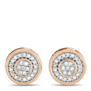 14K Rose Gold 0.12 ct Diamond Earrings: A stylish circular setting crafted from 14K Rose Gold sets the stage for these captivating earrings. Covered in diamonds totaling 0.12 carats, each one measures 0.31 round. This jewelry piece is