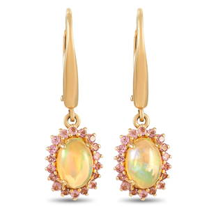 14K Yellow Gold 0.02 ct Diamond, Opal, and Tourmaline Earrings: These dynamic drop earrings will instantly add color, texture, and movement to any ensemble. Opulent Opal and Tourmaline gemstones radiate light from their place within the dramatic 14K Yellow Gold