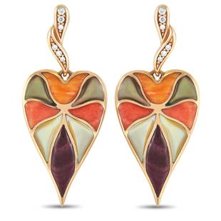 Kabana 14K Yellow Gold 0.10 ct Diamond, Mother of Pearl, and Spiny Earrings: An array of autumnal colors makes these Kabana earrings a true work of art. Crafted from 14K Yellow Gold, each one is elevated by the presence of opulent Mother of Pearl and Spiny accents. At the