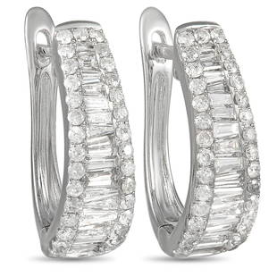 14K White Gold 2.00 ct Diamond Earrings: These elegant hoop earrings will simply never go out of style. Chic and understated all at once, theyre each adorned with diamonds totaling 2.0 carats. Each one measures 0.75 long, 0.25 wide, and