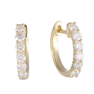 14K Yellow Gold 0.75 ct Diamond Hoop Earrings: Tastefully embellished with 0.75ct of lustrous diamonds to add a charming visual effect to a design of immense purity, these gorgeous 14K yellow gold earrings are items of exceptional aesthetic