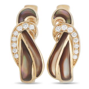 Kabana 14K Yellow Gold 0.13 ct Diamond and Mother of Pearl Earrings: Gracefully curved lines and a captivating combination of materials make these Kabana earrings unlike anything youve seen before. The exquisite Mother of Pearl accents add dimension to these lovely